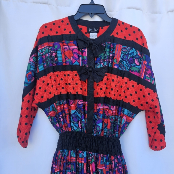Vtg 1980s Diane Freis 100% Silk Multicolored Dress - Picture 3 of 10
